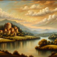 Angelic Landscape Oil Painting Inspired By Leonardo Da Vinci