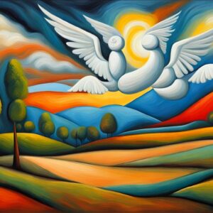 Angelic Landscape Oil Painting Inspired By Pablo Picasso