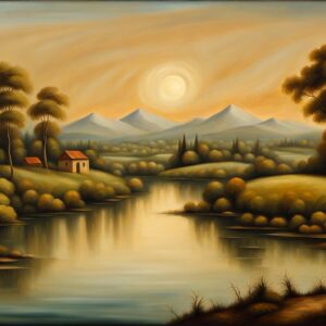 Beautiful Landscape Oil Painting Inspired By Leonardo Da Vinci