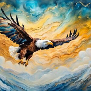 Beautiful Painting Of A Eagle Gliding Through Clouds