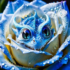 Blue Baby Dragon In A Rose