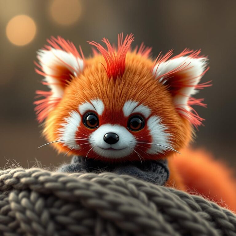 Cute And Fluffy Knitted Tiny Red Baby Panda 01