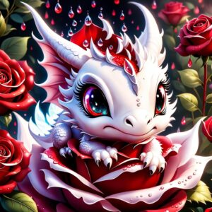 Cute Dragon On A Red Rose
