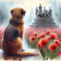 DALL-E 3 Watercolor of an Old Dog Staring at a War Memorial 1