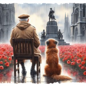 DALL-E 3 Watercolor of an Old Dog Staring at a War Memorial 2