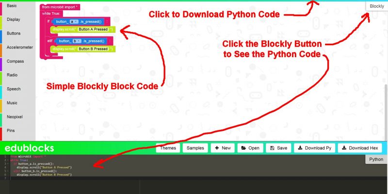 EduBlocks Example Button Code