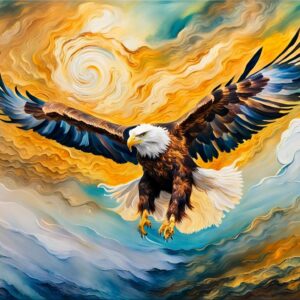 Encaustic Painting Of A Eagle In Flight