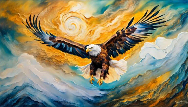 Encaustic Painting Of An Eagle In Flight