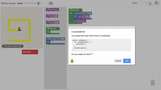 Google Blockly Games Maze 6 Solution