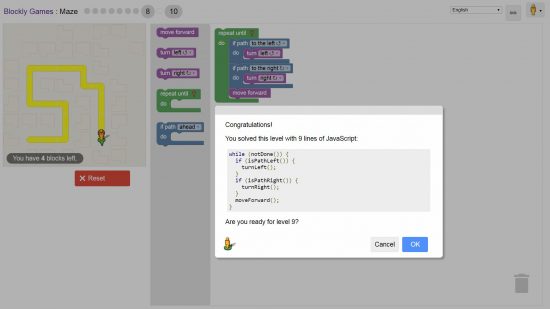 Google Blockly Games Maze 8 Solution