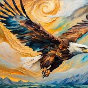 Impressionist Painting Of An Eagle Flying In Sky