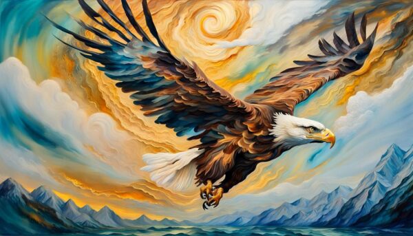 Impressionist Painting Of An Eagle Flying In Sky