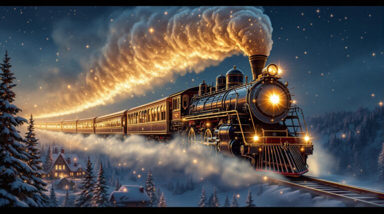 Magical Steam Train Soars Through Starry Night Sky