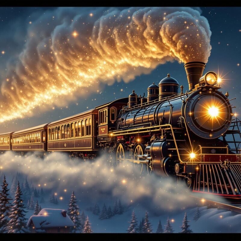 Magical Steam Train Soars Through Starry Night Sky