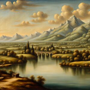 Magnificent Landscape Oil Painting Inspired By Leonardo Da Vinci