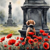 SDXL 1.0 Watercolor of an Old Dog Staring at a War Memorial 3