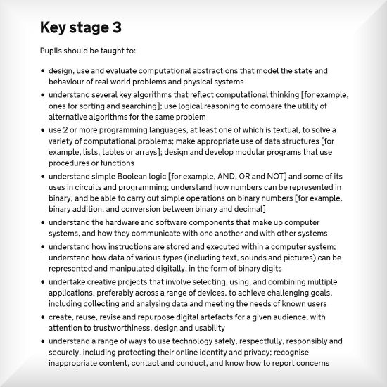 Secondary School Coding Curriculum Key Stage 3