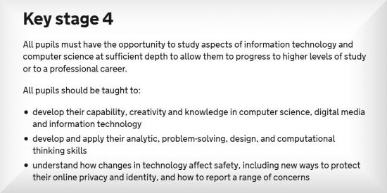 Secondary School Coding Curriculum Key Stage 4