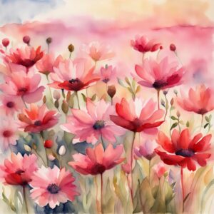 Watercolor Of Pink And Red Flowers